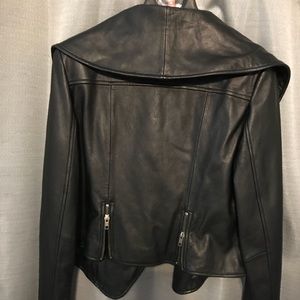 Nine West Black Leather Jacket Black with zippers